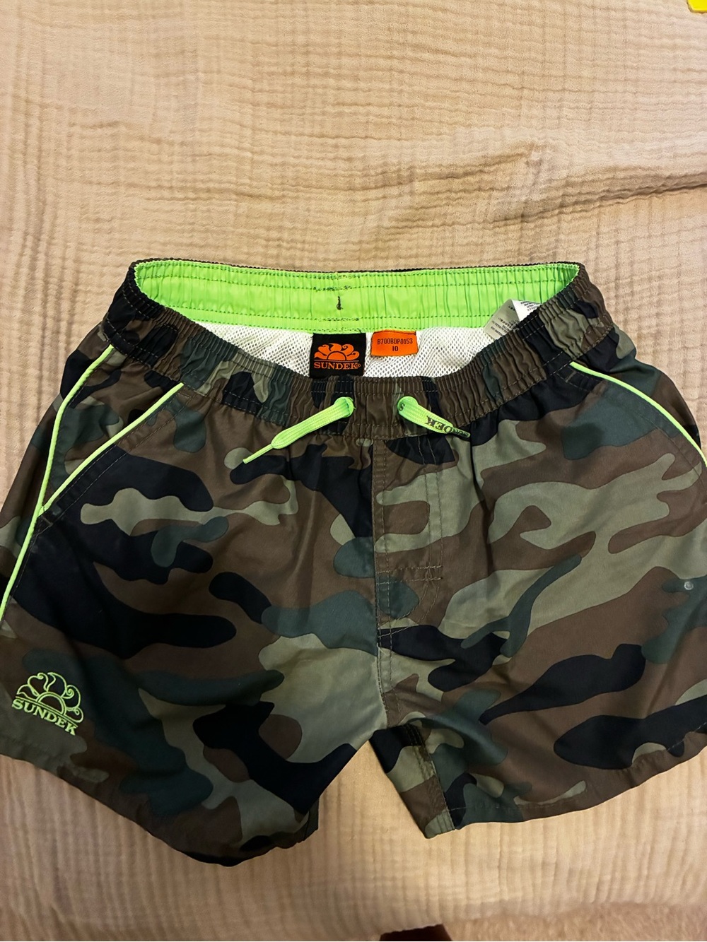 Sundek Camouflage Swim Trunks with Neon Lime Accents